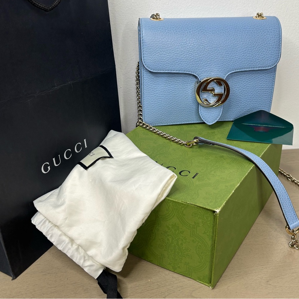 Gucci Pale Blue Leather Chain Crossbody Bag with Siver Hardware - Picture 4 of 16